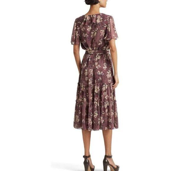 LAUREN RALPH LAUREN NWT Floral Georgette Spring Tiered Ruffle Dress 8 - Picture 6 of 7